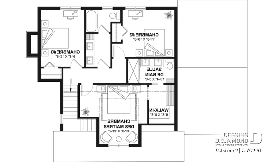 Étage - Plan de maison Canadienne avec garage, 3 chambres, 2.5 s. bain, chambre des parents avec salle de bain privée - Delphine 2