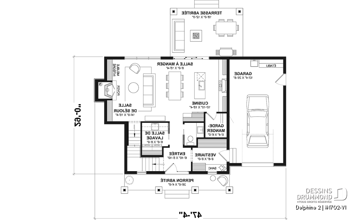 Rez-de-chaussée - Plan de maison Canadienne avec garage, 3 chambres, 2.5 s. bain, chambre des parents avec salle de bain privée - Delphine 2