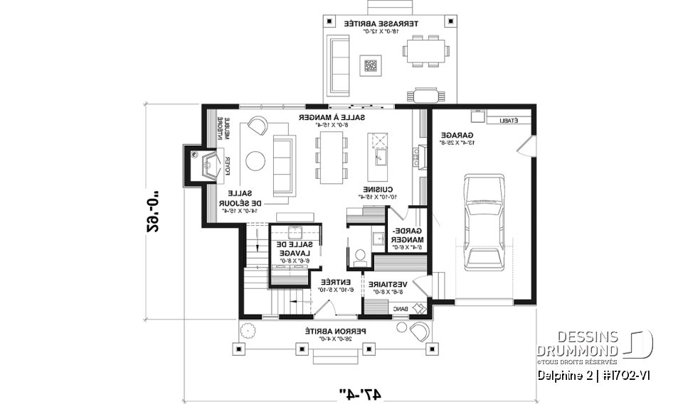 Rez-de-chaussée - Plan de maison Canadienne avec garage, 3 chambres, 2.5 s. bain, chambre des parents avec salle de bain privée - Delphine 2