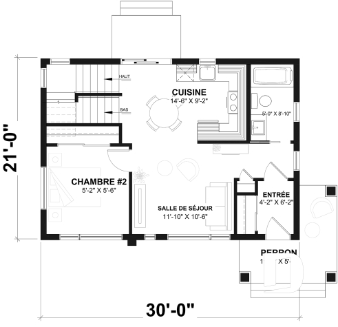 Rez-de-chaussée - Fondation sous-sol (Optionel $) - Plan de maison moderne compacte avec aire ouverte, suite à l’étage et grande terrasse - Joshua