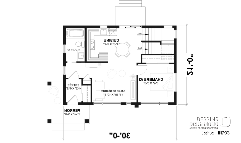 Rez-de-chaussée - Fondation sous-sol (Optionel $) - Plan de maison moderne compacte avec aire ouverte, suite à l’étage et grande terrasse - Joshua