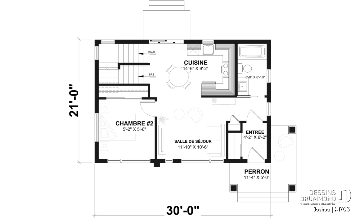 Rez-de-chaussée (Optionel $) - Plan de maison moderne compacte avec aire ouverte, suite à l’étage et grande terrasse - Joshua