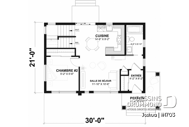 Rez-de-chaussée (Optionel $) - Plan de maison moderne compacte avec aire ouverte, suite à l’étage et grande terrasse - Joshua