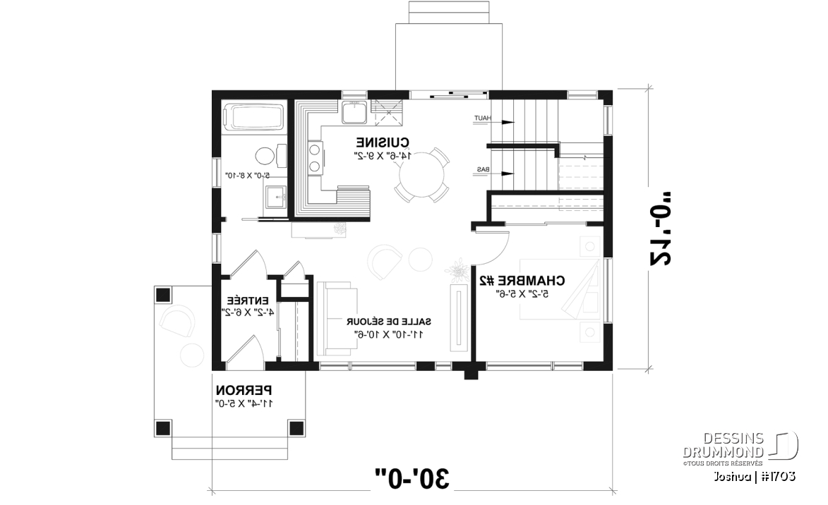 Rez-de-chaussée (Optionel $) - Plan de maison moderne compacte avec aire ouverte, suite à l’étage et grande terrasse - Joshua