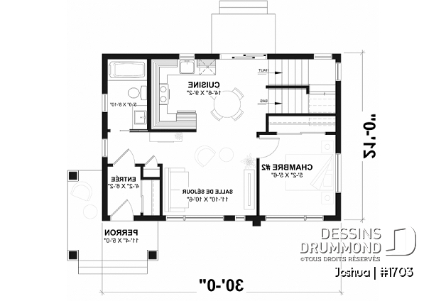 Rez-de-chaussée (Optionel $) du plan de maison unifamiliale 1703 Rez-de-chaussée (Optionel $) - Plan de maison moderne compacte avec aire ouverte, suite à l’étage et grande terrasse - Joshua