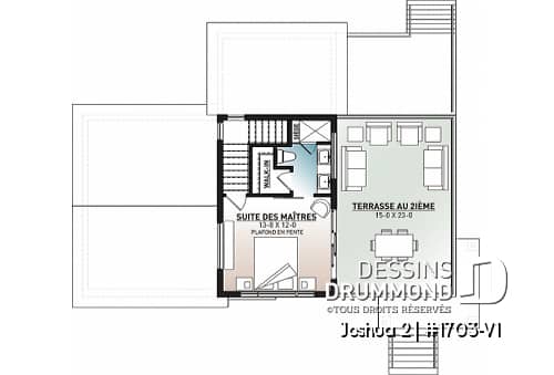 Étage - Plan de maison 2 chambres, moderne, vestiaire, garde manger, salle de lavage, 2 terrasses dont une à l'étage - Joshua 2