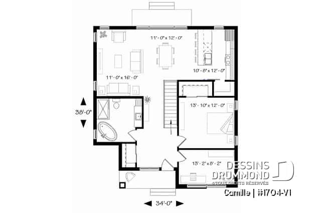Rez-de-chaussée - Maison de style moderne rustique, plafond à 9', plancher à aire ouverte, cuisine avec garde-manger, 2 chambres - Camille