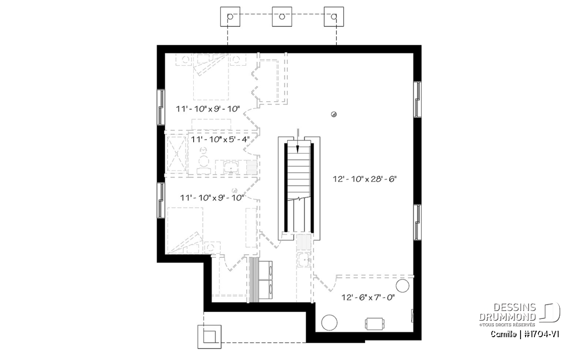 Sous-sol - Maison de style mid-century moderne, plafond à 9', à aire ouverte, cuisine avec garde-manger, 2 chambres - Camille