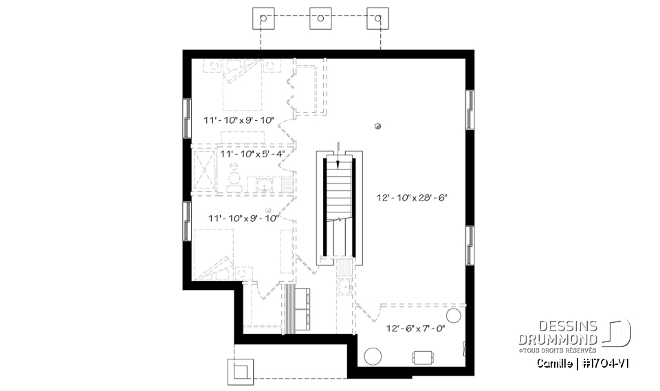 Sous-sol - Maison de style mid-century moderne, plafond à 9', à aire ouverte, cuisine avec garde-manger, 2 chambres - Camille