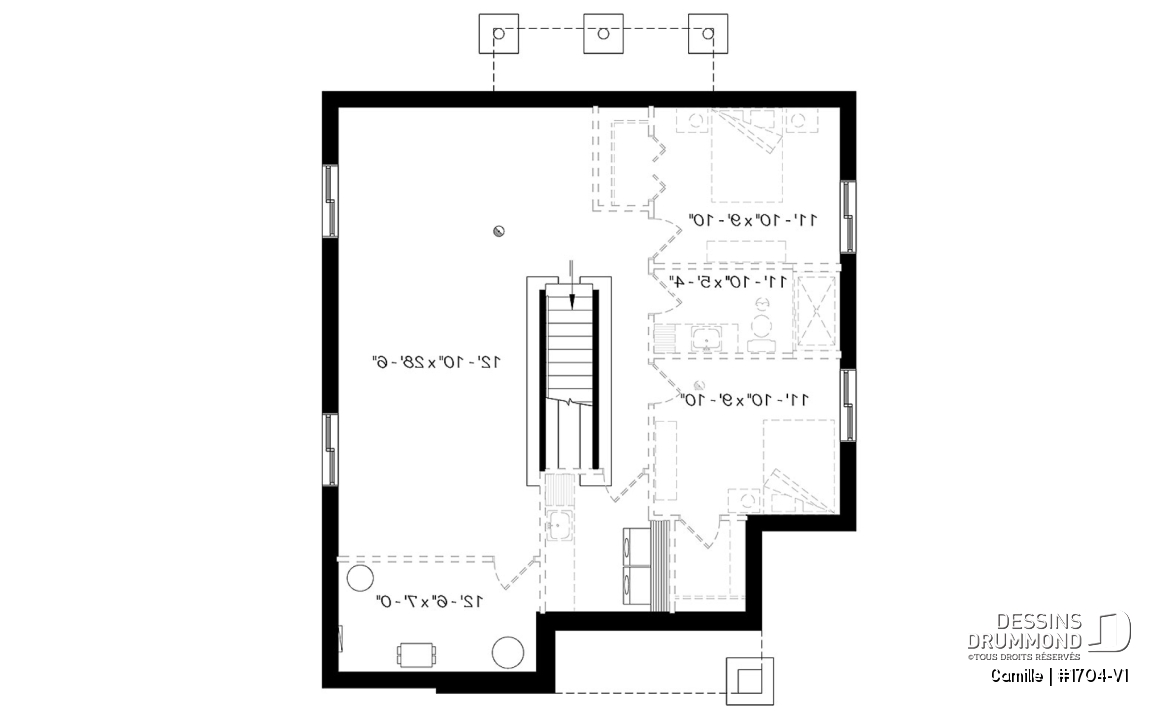 Sous-sol - Maison de style mid-century moderne, plafond à 9', à aire ouverte, cuisine avec garde-manger, 2 chambres - Camille