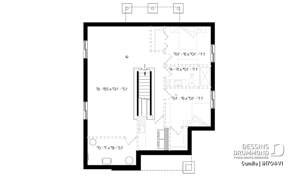 Sous-sol - Maison de style mid-century moderne, plafond à 9', à aire ouverte, cuisine avec garde-manger, 2 chambres - Camille