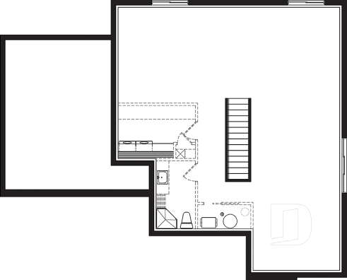 Sous-sol - Plan de maison contemporaine 2 chambres, garage, vestiaire, garde-manger et aire de vie à l'arrière - Camille 2