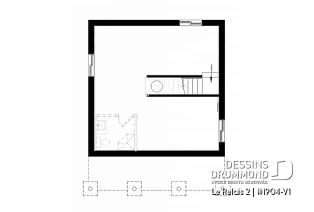 Sous-sol - Plan de mini chalet avec sous-sol, balcon couvert, une chambre, walk-in, poêle à bois, cathédral - Le Relais 2