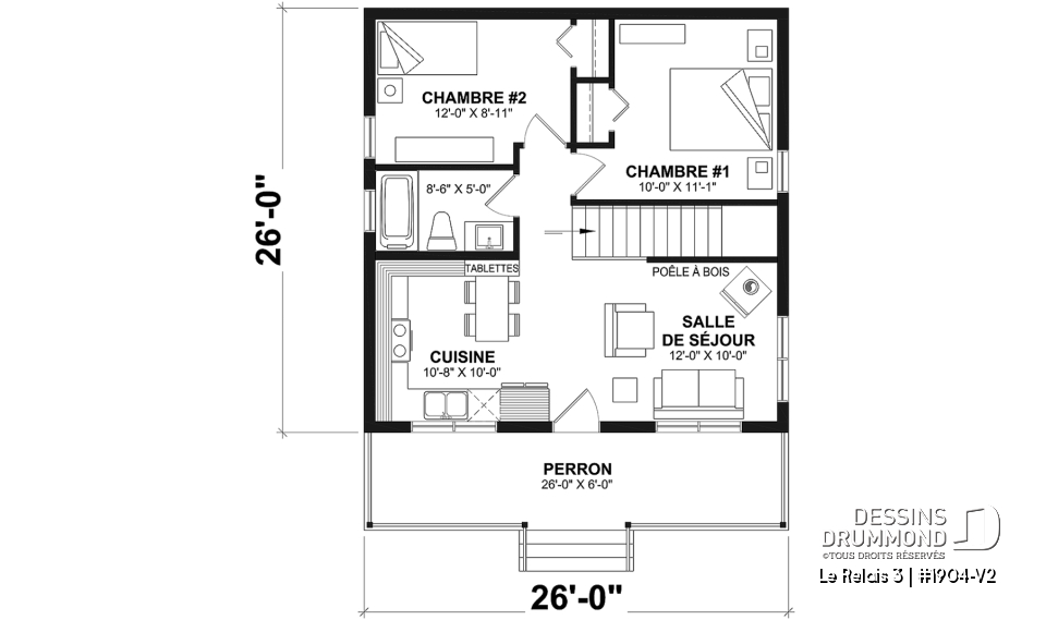 Rez-de-chaussée - Plan de chalet moderne 4 saisons – 2 à 4 chambres, sous-sol modulable et poêle à bois - Le Relais 3