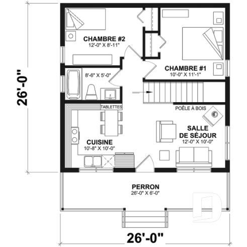 Rez-de-chaussée - Plan de chalet moderne 4 saisons – 2 à 4 chambres, sous-sol modulable et poêle à bois - Le Relais 3