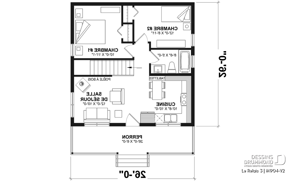 Rez-de-chaussée - Plan de chalet moderne 4 saisons – 2 à 4 chambres, sous-sol modulable et poêle à bois - Le Relais 3