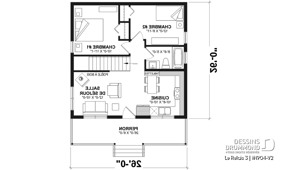 Rez-de-chaussée - Plan de chalet moderne 4 saisons – 2 à 4 chambres, sous-sol modulable et poêle à bois - Le Relais 3