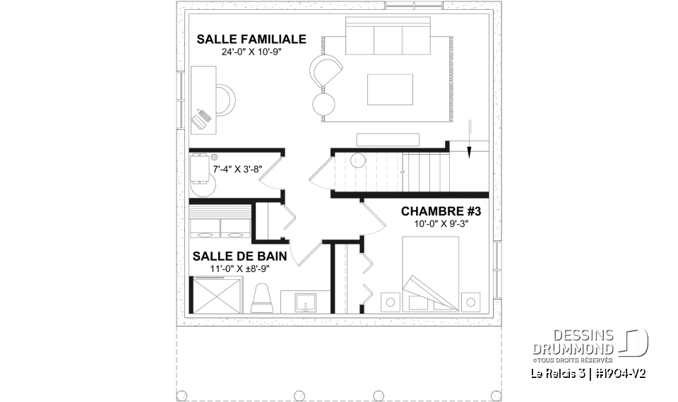 Sous-sol aménagé (Optionel $) - Plan de chalet moderne 4 saisons – 2 à 4 chambres, sous-sol modulable et poêle à bois - Le Relais 3