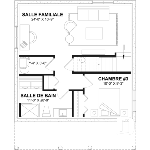 Sous-sol aménagé (Optionel $) - Plan de chalet moderne 4 saisons – 2 à 4 chambres, sous-sol modulable et poêle à bois - Le Relais 3