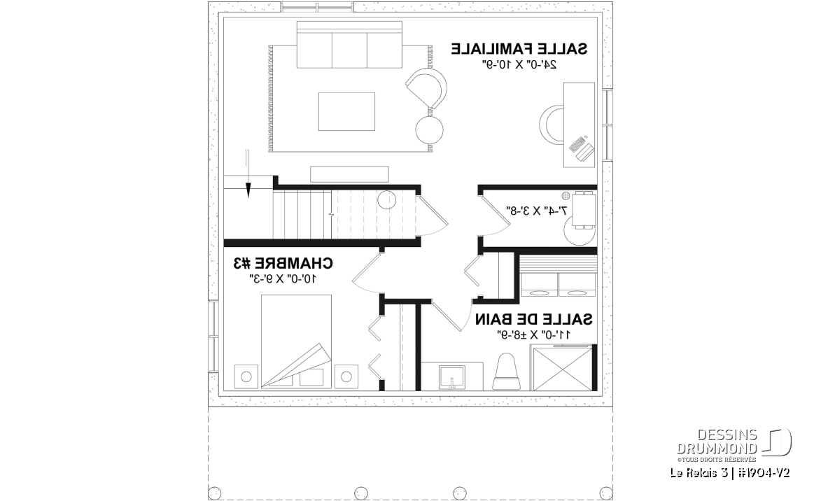 Sous-sol aménagé (Optionel $) - Plan de chalet moderne 4 saisons – 2 à 4 chambres, sous-sol modulable et poêle à bois - Le Relais 3