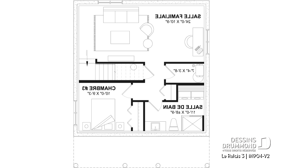 Sous-sol aménagé (Optionel $) - Plan de chalet moderne 4 saisons – 2 à 4 chambres, sous-sol modulable et poêle à bois - Le Relais 3