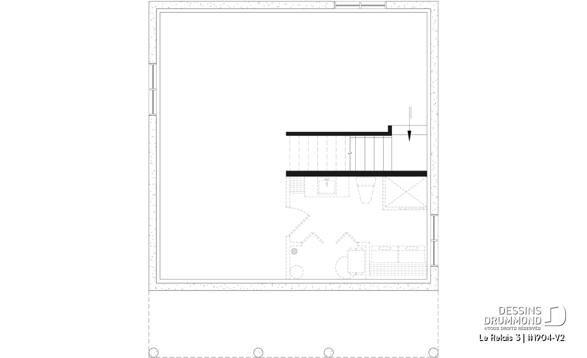 Sous-sol aménageable - Plan de chalet moderne 4 saisons – 2 à 4 chambres, sous-sol modulable et poêle à bois - Le Relais 3