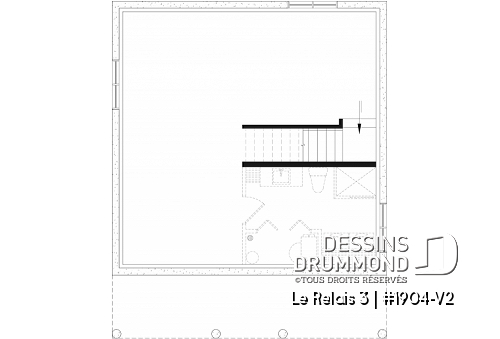 Sous-sol aménageable - Plan de chalet économique 2 chambres avec sous-sol, petit chalet, galerie couverte, plafond en pente - Le Relais 3