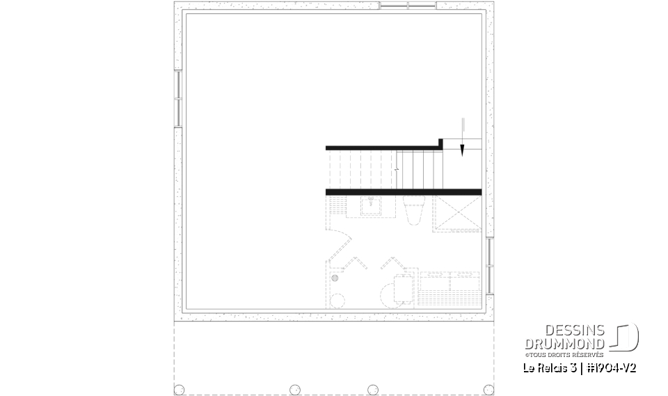 Sous-sol aménageable - Plan de chalet moderne 4 saisons – 2 à 4 chambres, sous-sol modulable et poêle à bois - Le Relais 3