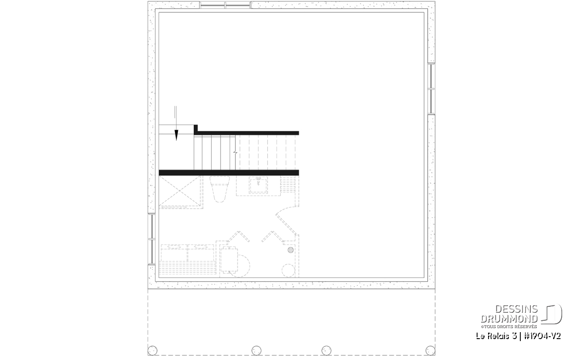 Sous-sol aménageable - Plan de chalet moderne 4 saisons – 2 à 4 chambres, sous-sol modulable et poêle à bois - Le Relais 3