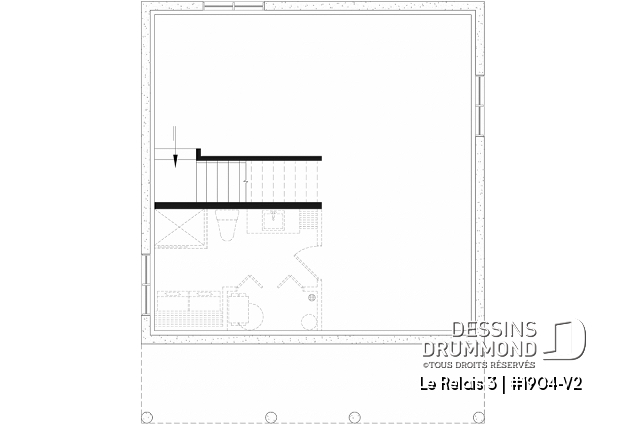 Sous-sol aménageable - Plan de petit chalet moderne économique, 2 à 3 chambres, sous-sol aménagé optionnel ($), plafond en pente - Le Relais 3