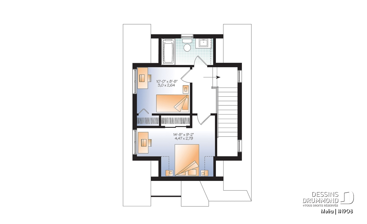 Étage - Modèle de petite maison champêtre abordable avec 2-3 chambres, plan intelligent et charme intemporel - Melia