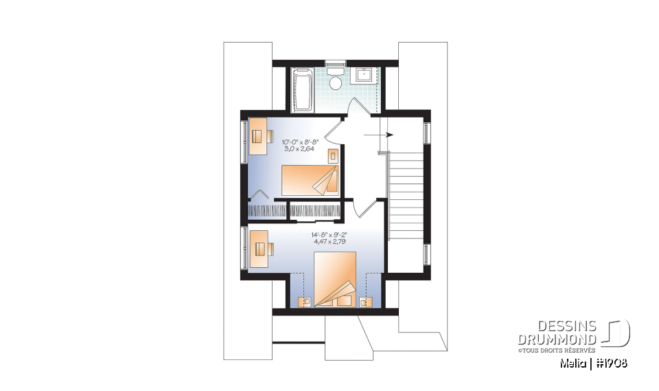 Étage - Modèle de petite maison champêtre abordable avec 2-3 chambres, plan intelligent et charme intemporel - Melia