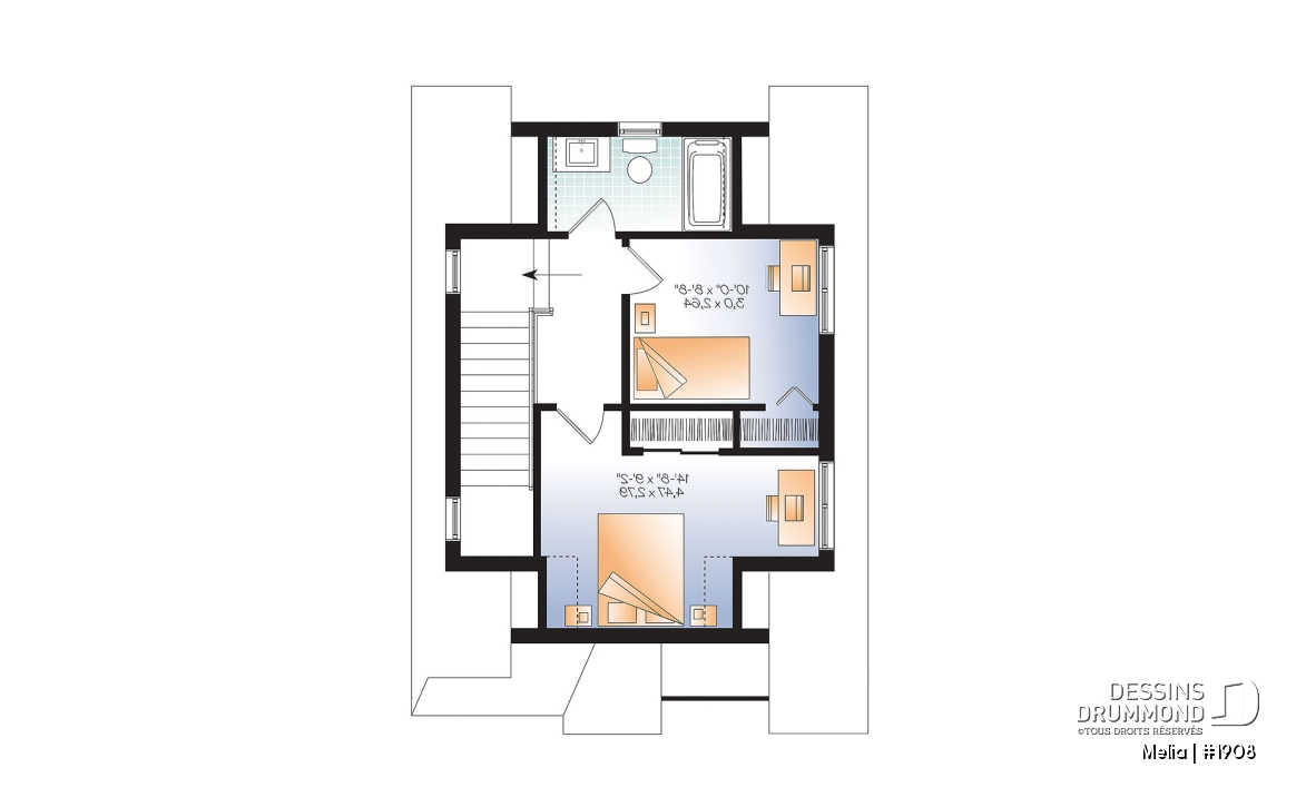 Étage - Modèle de petite maison champêtre abordable avec 2-3 chambres, plan intelligent et charme intemporel - Melia