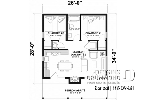 Rez-de-chaussée - Maison contemporaine ou chalet moderne à bon prix, 2 chambres, buanderie, air ouverte avec foyer, grand balcon - Bonzai
