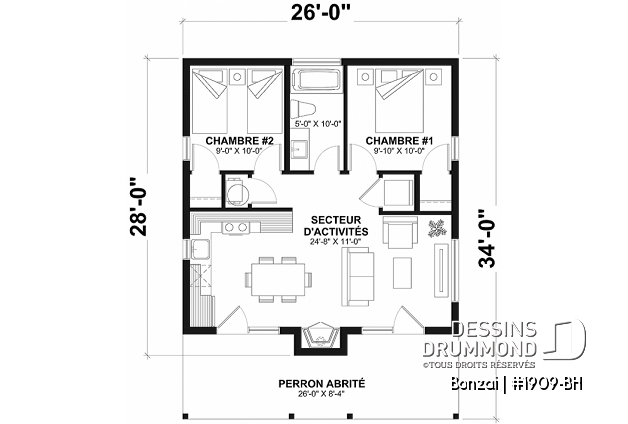 Rez-de-chaussée - Maison contemporaine ou chalet moderne à bon prix, 2 chambres, buanderie, air ouverte avec foyer, grand balcon - Bonzai