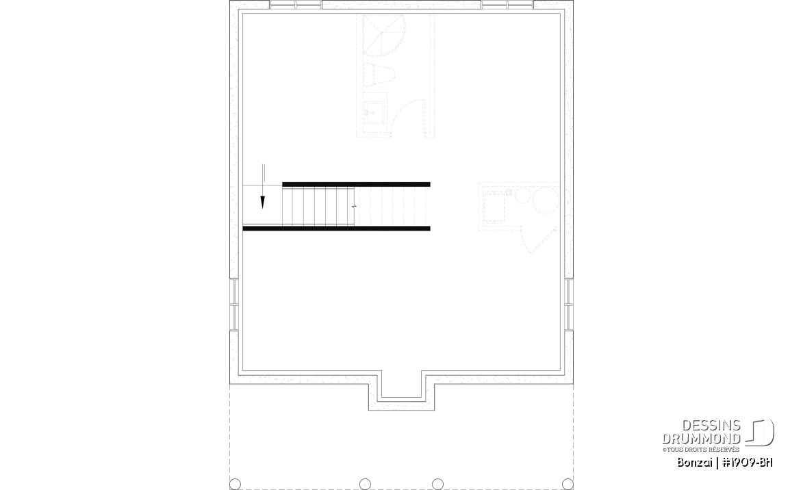 Sous-sol aménageable (Optionel $) - Modèle de petite maison moderne ou chalet moderne, joli balcon abrité, 2 chambres, foyer central, air ouverte - Bonzai