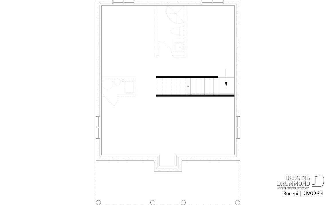 Sous-sol aménageable (Optionel $) - Modèle de petite maison moderne ou chalet moderne, joli balcon abrité, 2 chambres, foyer central, air ouverte - Bonzai
