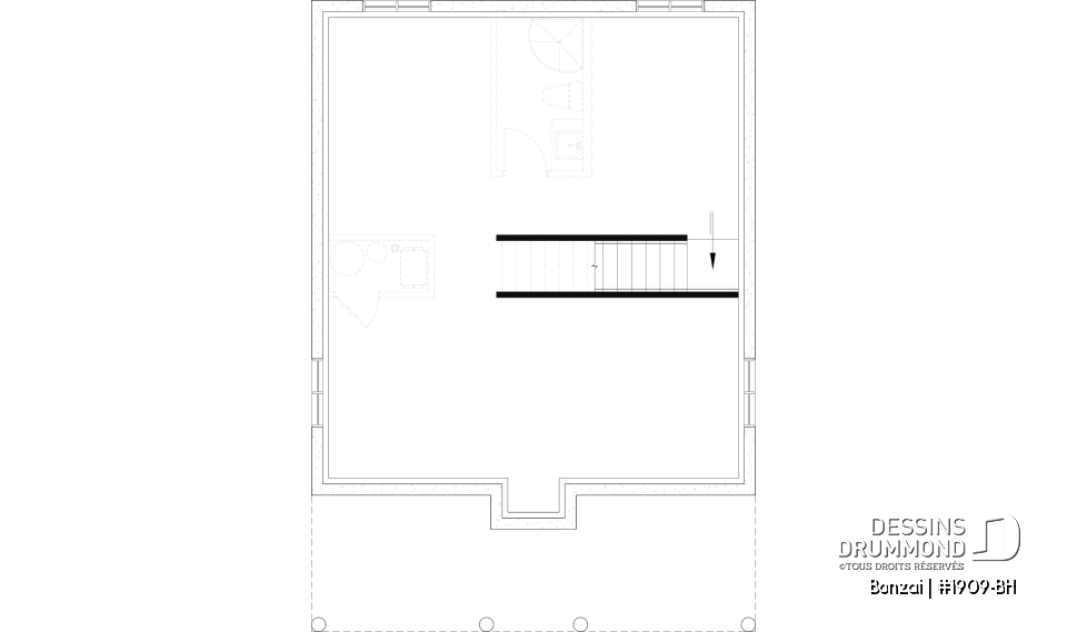 Sous-sol aménageable (Optionel $) - Modèle de petite maison moderne ou chalet moderne, joli balcon abrité, 2 chambres, foyer central, air ouverte - Bonzai