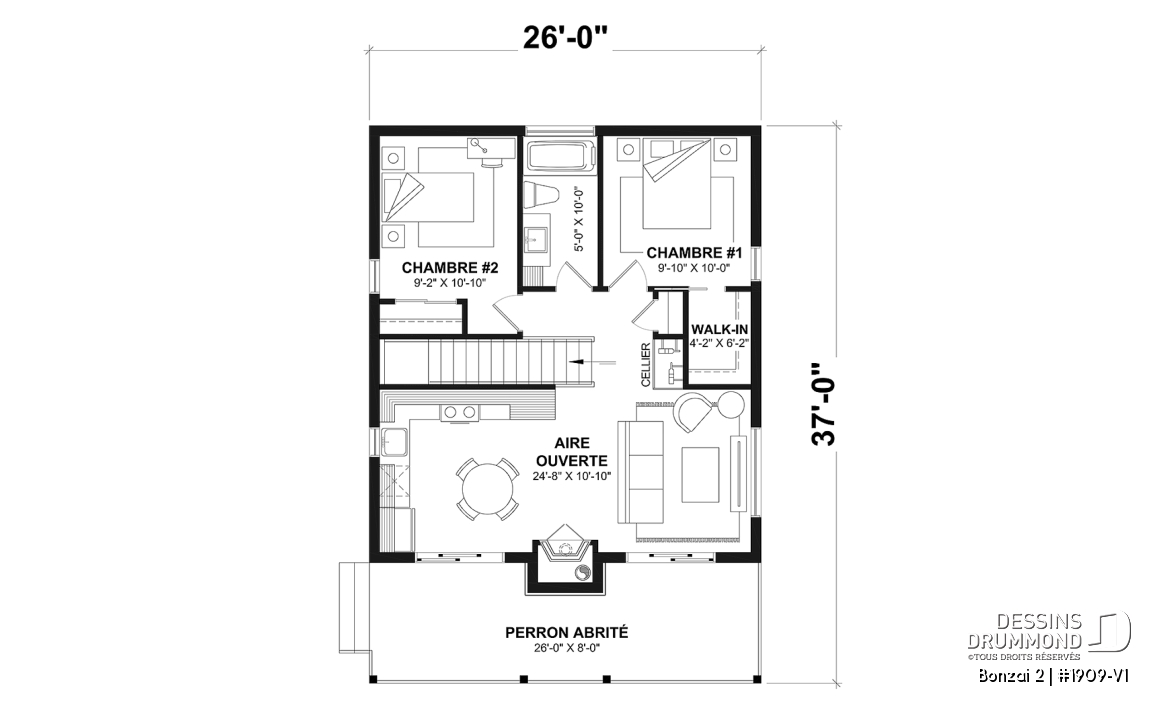 Rez-de-chaussée - Plan de maison genre petit chalet moderne offrant magnifique lumière naturelle et rez-de-jardin aménagé - Bonzai 2