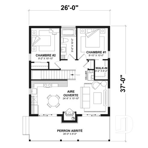 Rez-de-chaussée - Plan de maison genre petit chalet moderne offrant magnifique lumière naturelle et rez-de-jardin aménagé - Bonzai 2
