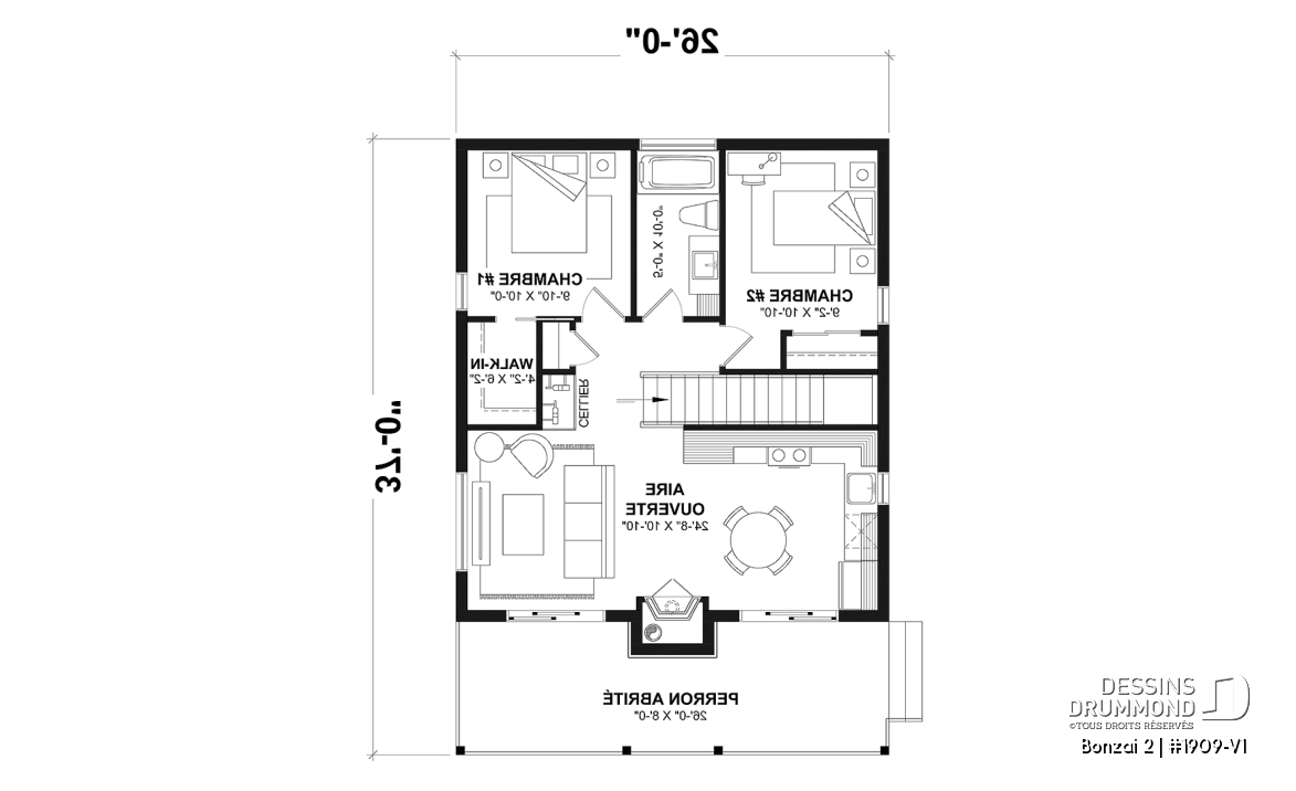 Rez-de-chaussée - Plan de maison genre petit chalet moderne offrant magnifique lumière naturelle et rez-de-jardin aménagé - Bonzai 2