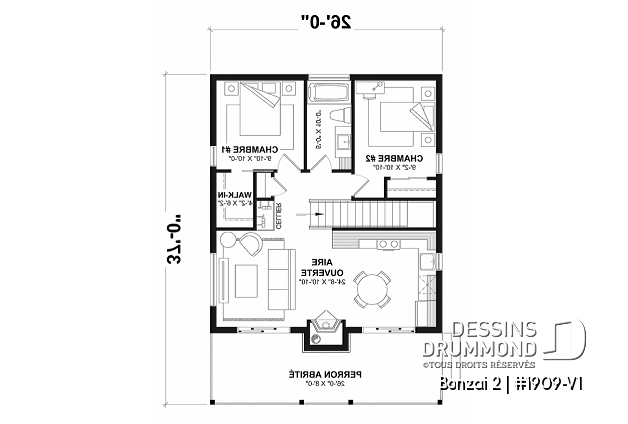 Rez-de-chaussée - Plan de maison genre petit chalet moderne offrant magnifique lumière naturelle et rez-de-jardin aménagé - Bonzai 2