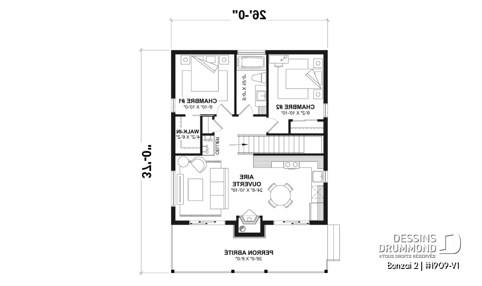 Rez-de-chaussée - Plan de maison genre petit chalet moderne offrant magnifique lumière naturelle et rez-de-jardin aménagé - Bonzai 2