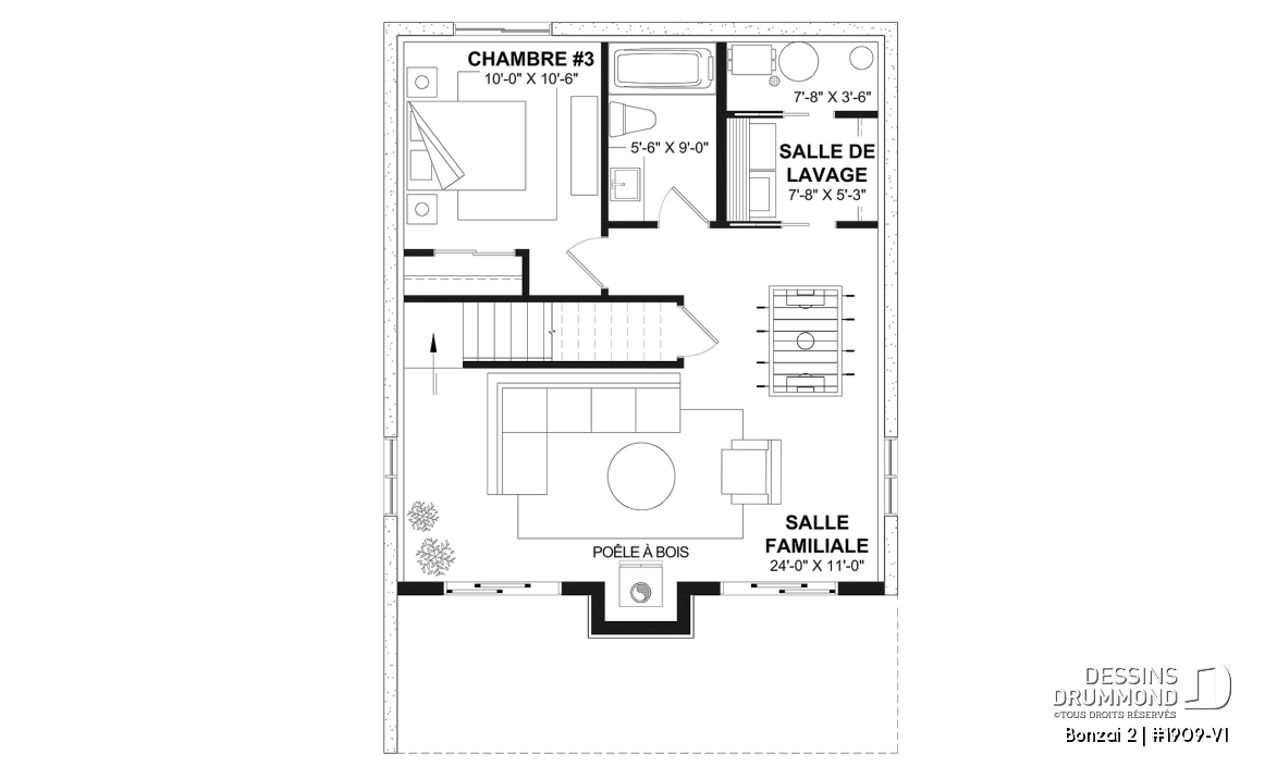 Sous-sol - Plan de maison genre petit chalet moderne offrant magnifique lumière naturelle et rez-de-jardin aménagé - Bonzai 2