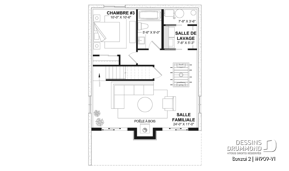 Sous-sol - Plan de maison genre petit chalet moderne offrant magnifique lumière naturelle et rez-de-jardin aménagé - Bonzai 2