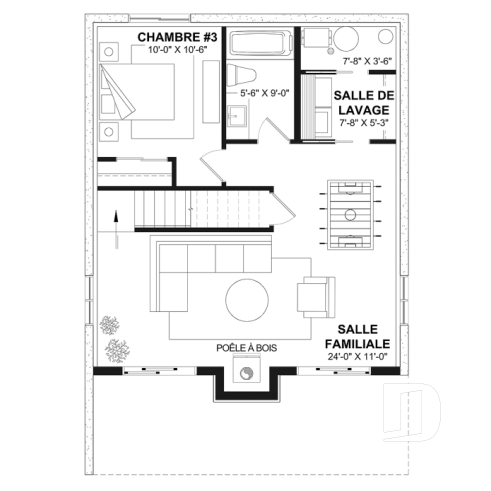 Sous-sol - Plan de maison genre petit chalet moderne offrant magnifique lumière naturelle et rez-de-jardin aménagé - Bonzai 2