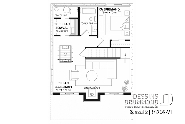 Sous-sol - Plan de maison genre petit chalet moderne offrant magnifique lumière naturelle et rez-de-jardin aménagé - Bonzai 2