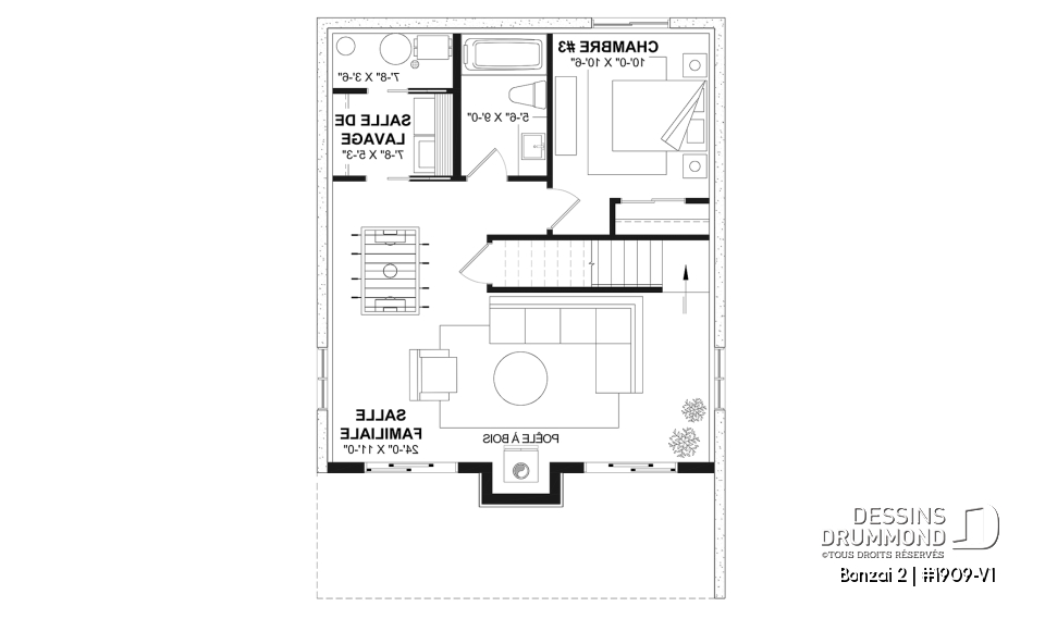 Sous-sol - Plan de maison genre petit chalet moderne offrant magnifique lumière naturelle et rez-de-jardin aménagé - Bonzai 2