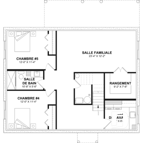 Sous-sol aménagé (Optionel $) - Plan de chalet moderne plain-pied avec 3 chambres, dalle flottante et foyer extérieur - Bonzai 4