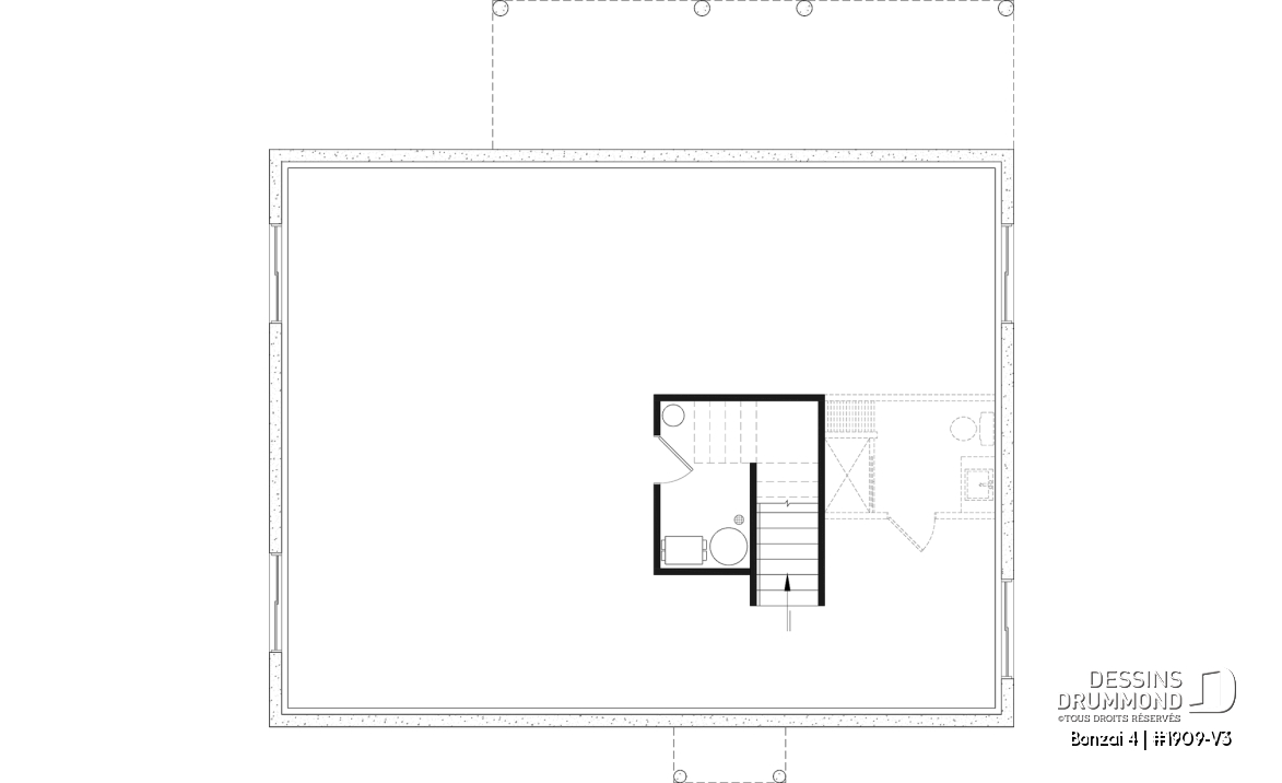 Sous-sol aménageable (Optionel $) - Plan de chalet moderne plain-pied avec 3 chambres, dalle flottante et foyer extérieur - Bonzai 4